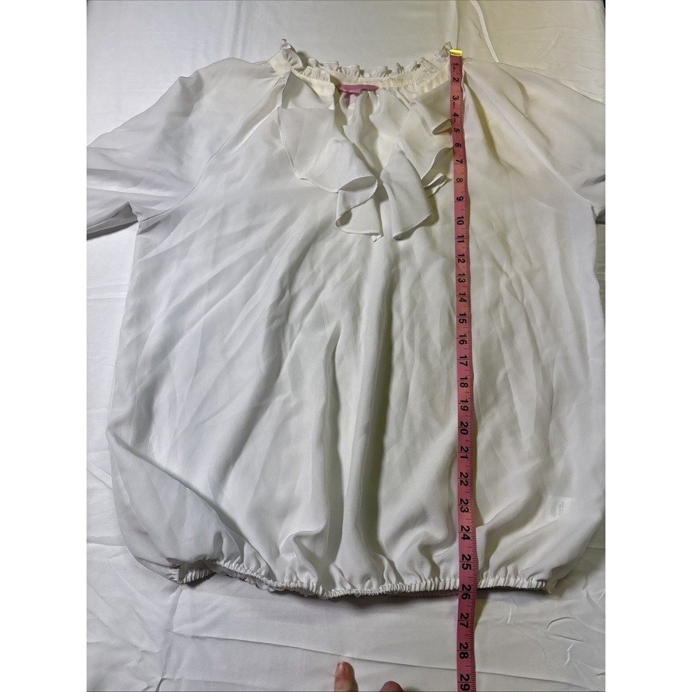 Lilly Pulitzer White Ruffle Neck Long Sleeve Elastic Bottom Blouse - Size L - Picture 7 of 9
